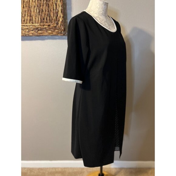 Connected Dress 10 Black White Polka Panel Stretch Shift Short Sleeve Washable - Picture 3 of 6